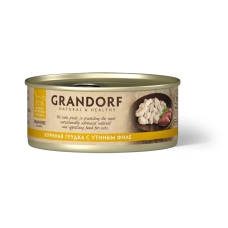 GRANDORF Консервы для кошек, куриная грудка с утиным филе в бульоне , 70 г