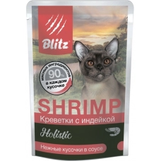 Blitz Holistic пауч для кошек кусочки в соусе Креветки с индейкой, 24 шт