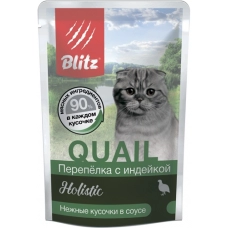 Blitz Holistic пауч для кошек кусочки в соусе Перепелка с индейкой, 24 шт